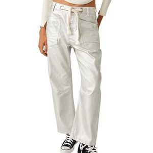 We The Free Moxie Metallic Low Slung Barrel Jeans